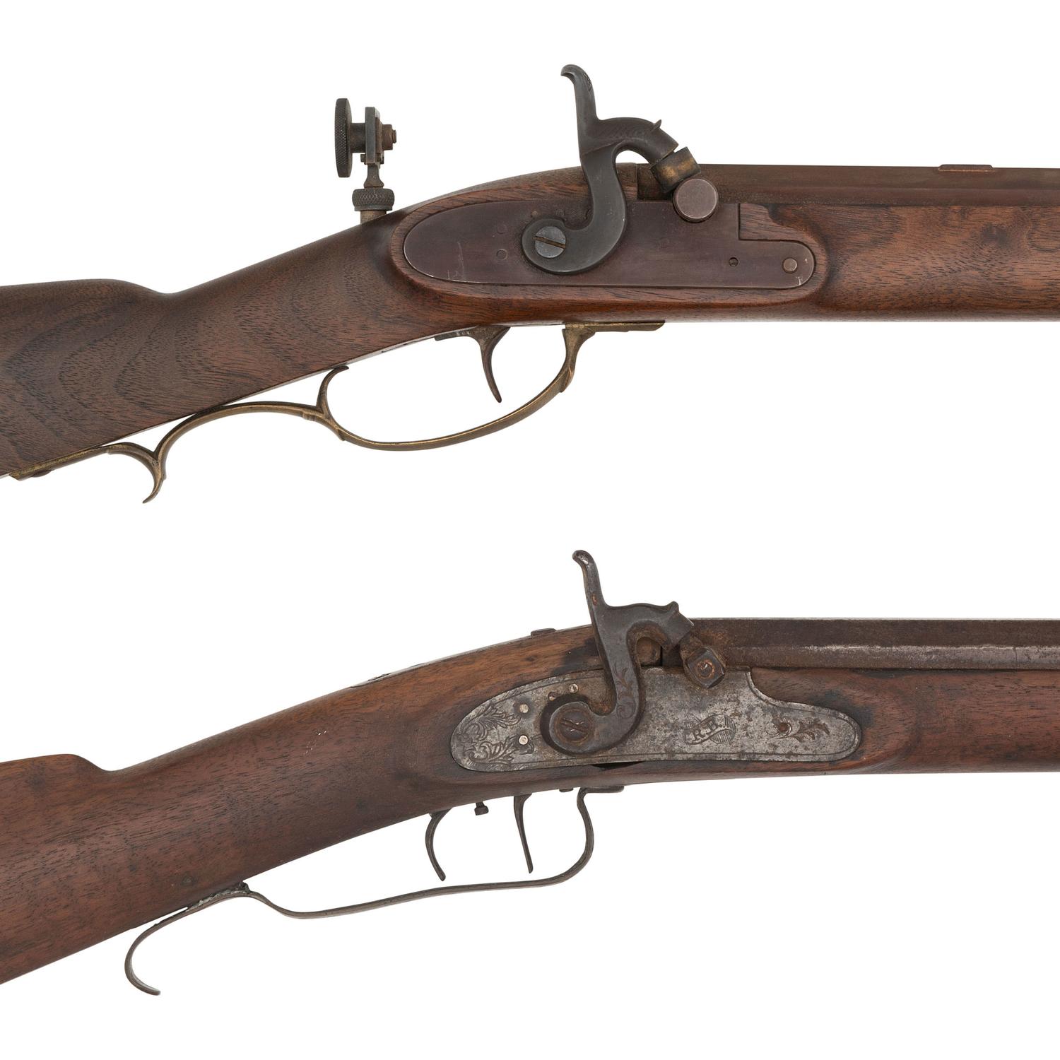 Pair of Halfstock Percussion Target Rifles Including: Unmarked Contemporary and John Rickets