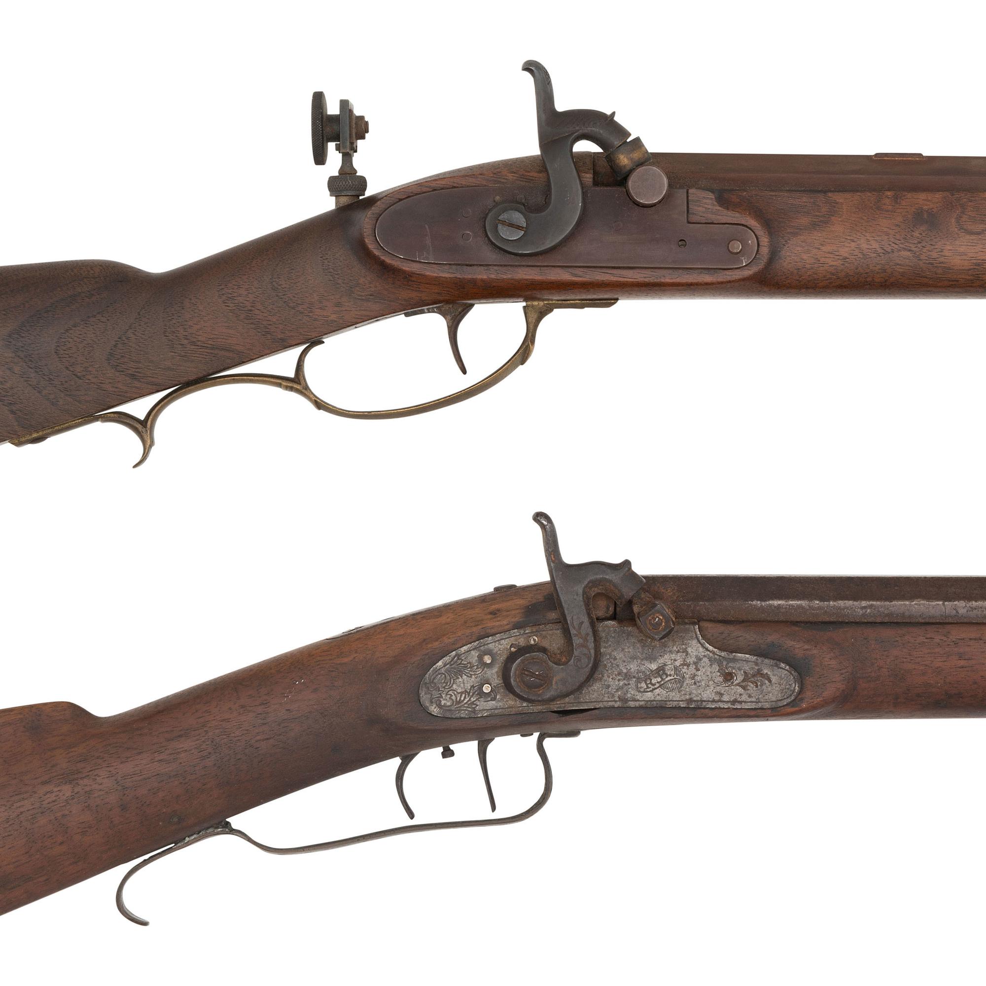 Pair of Halfstock Percussion Target Rifles Including: Unmarked Contemporary and John Rickets