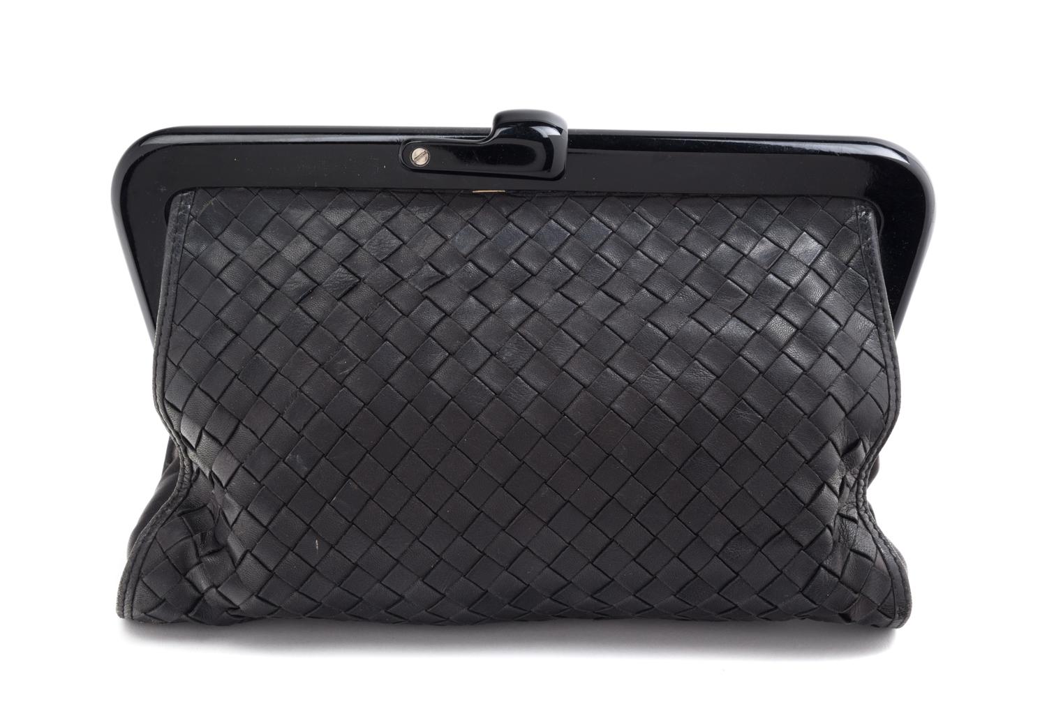 A Bottega Veneta Black Intrecciato Clutch, 11" x 8" x 1.5".