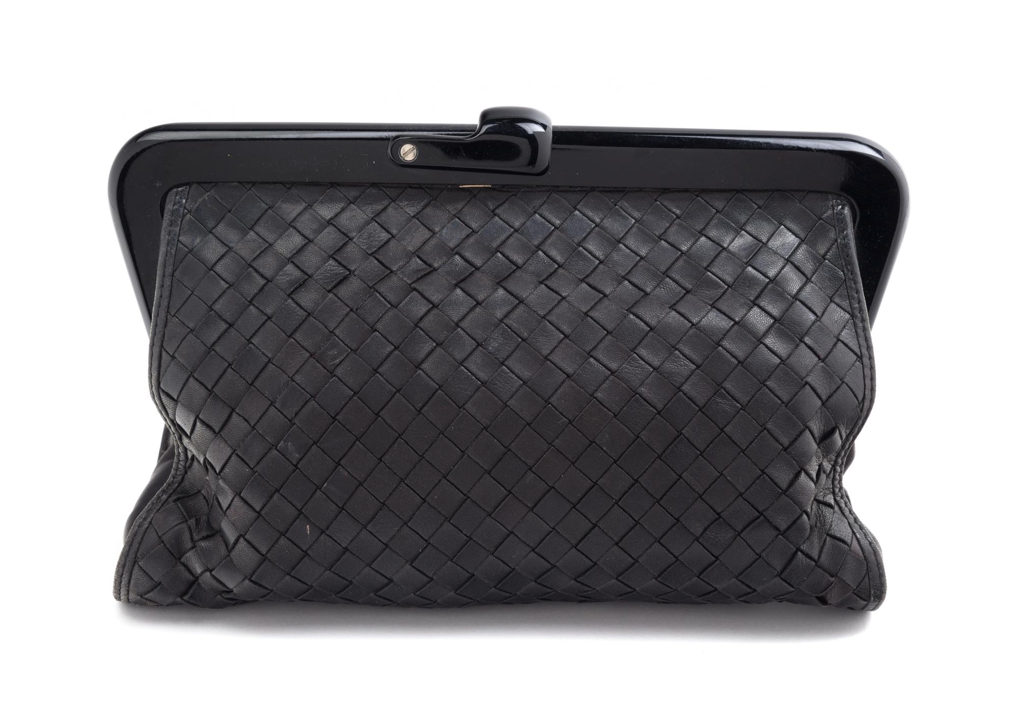 A Bottega Veneta Black Intrecciato Clutch, 11" x 8" x 1.5".