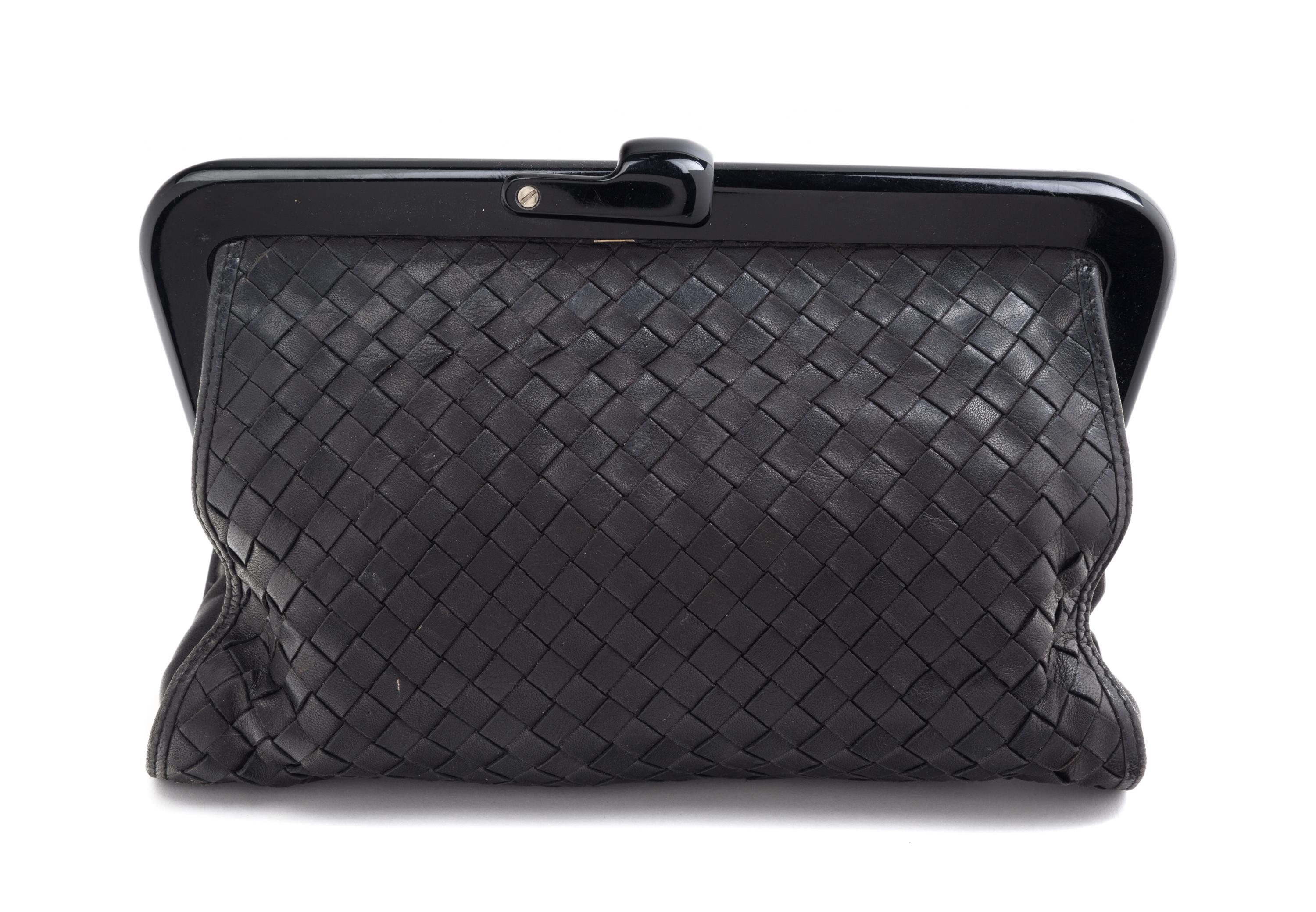 A Bottega Veneta Black Intrecciato Clutch, 11" x 8" x 1.5".