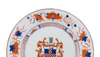 A Collection of Eight Chinese Export Armorial Porcelain Plates and a Pair of Monogrammed Rose Medallion Plates