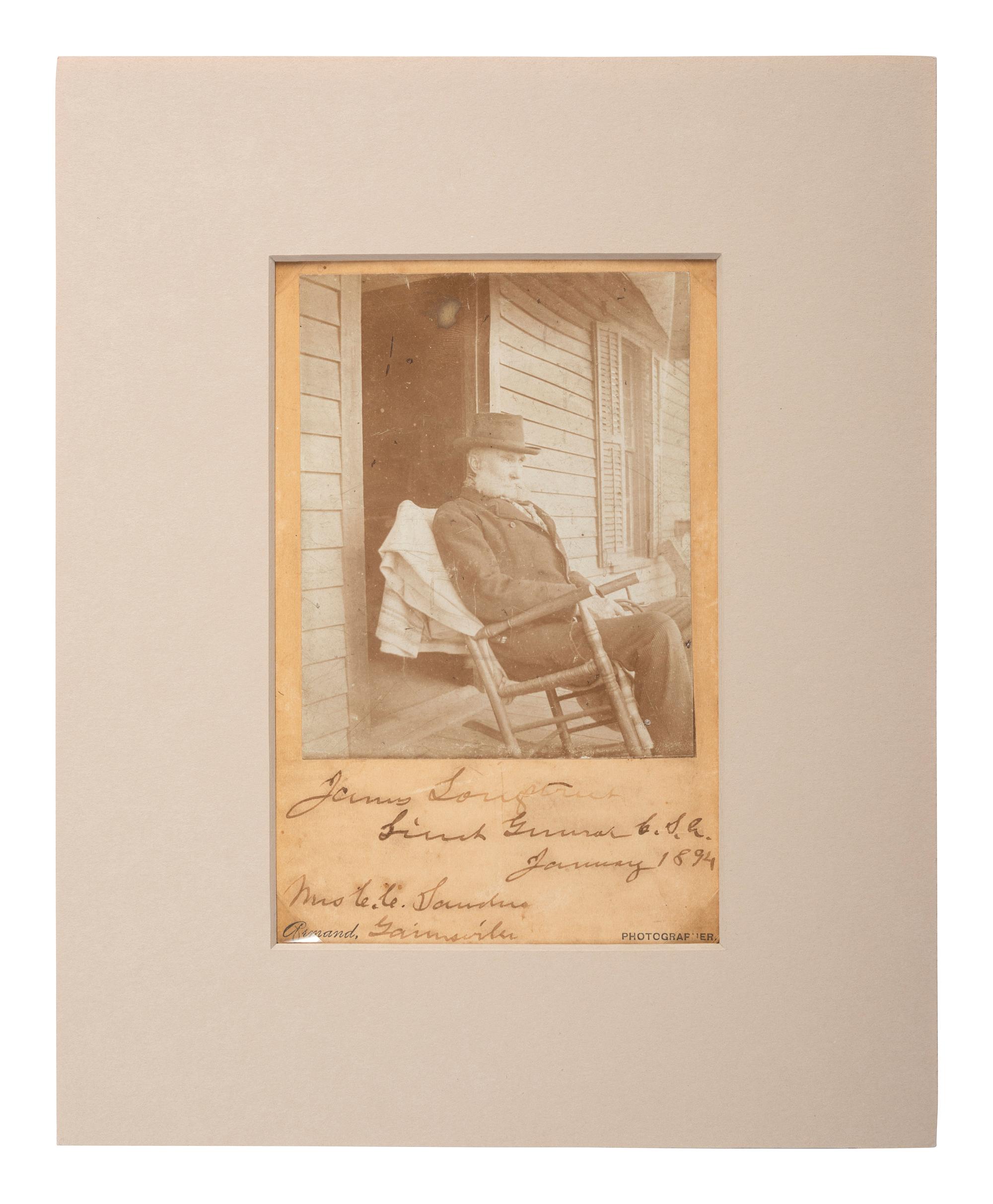 [CIVIL WAR]. LONGSTREET, James (1821-1904). Signed and inscribed photograph ("James Longstreet, Lieut. General C.S.A."). January 1894.