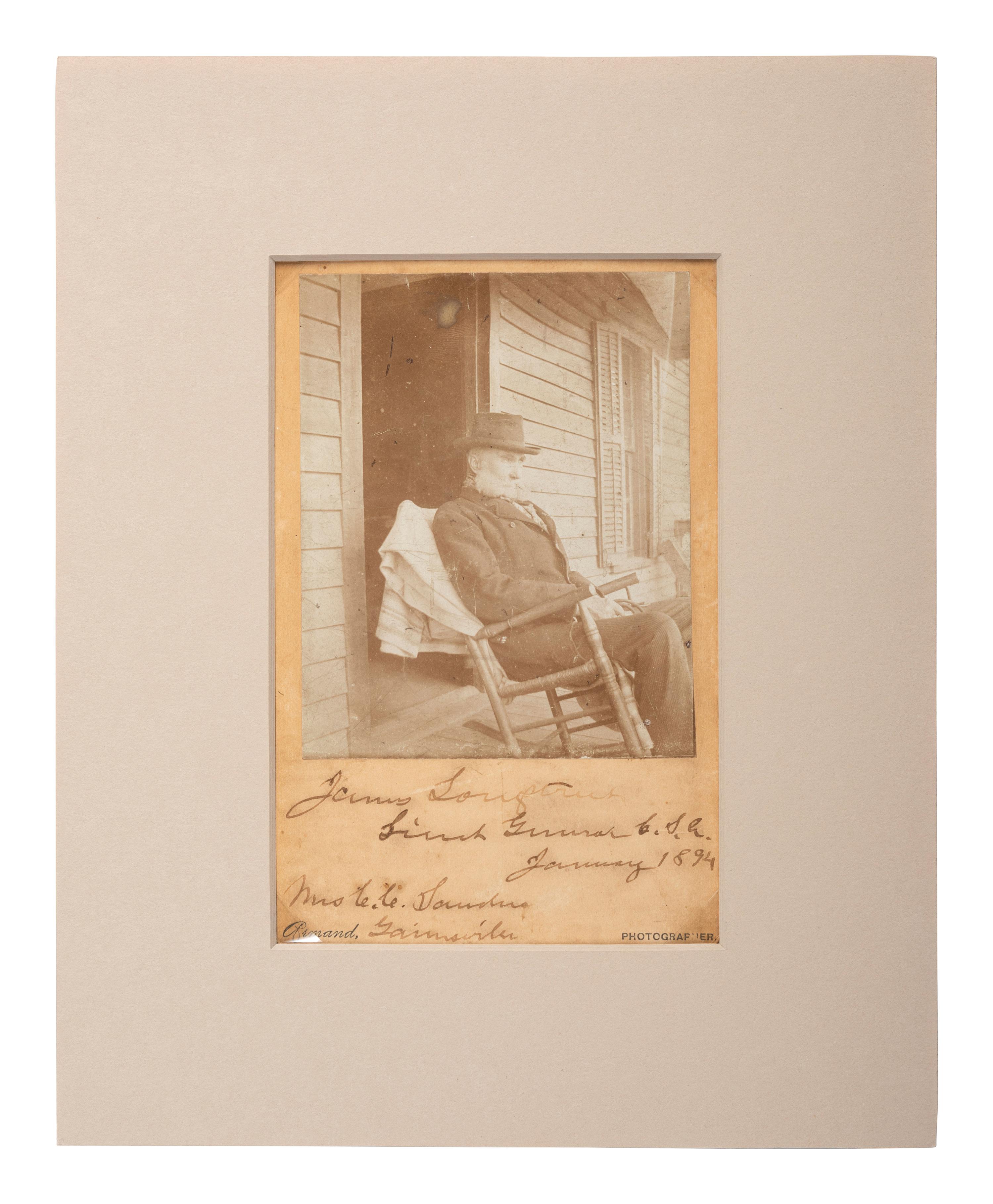 [CIVIL WAR]. LONGSTREET, James (1821-1904). Signed and inscribed photograph ("James Longstreet, Lieut. General C.S.A."). January 1894.