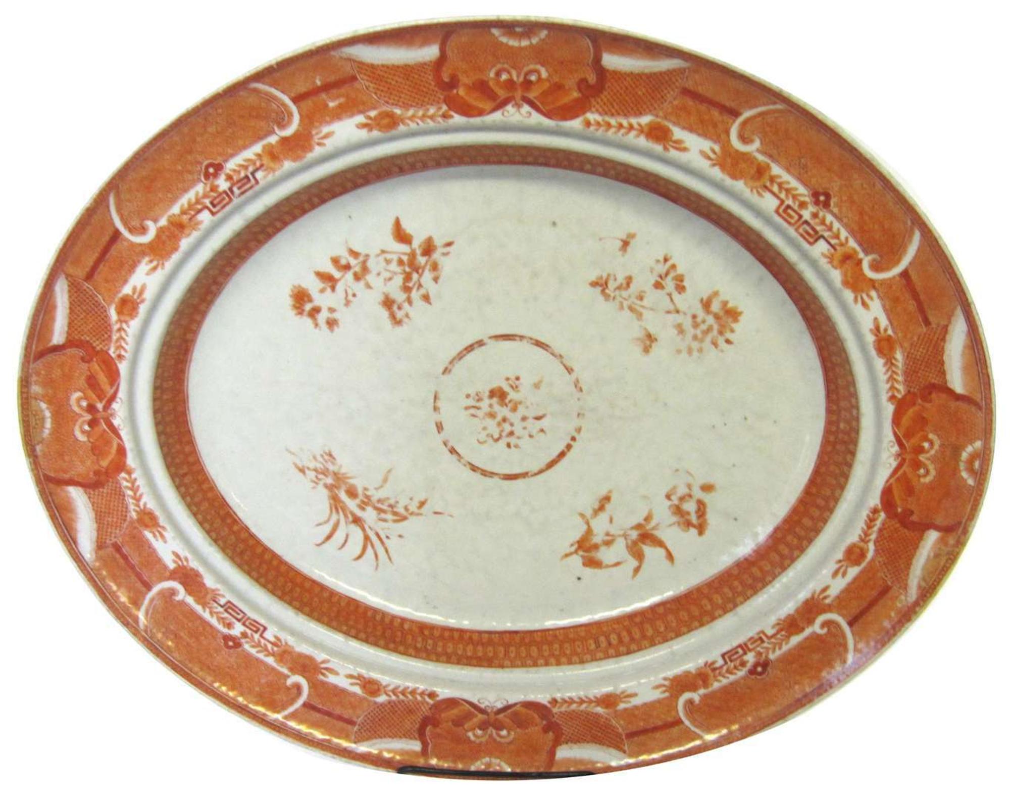 Chinese Export porcelain orange "Fitzhugh" oval serving platter early 19th century