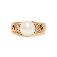 BULGARI, YELLOW GOLD, CULTURED PEARL AND DIAMOND RING
