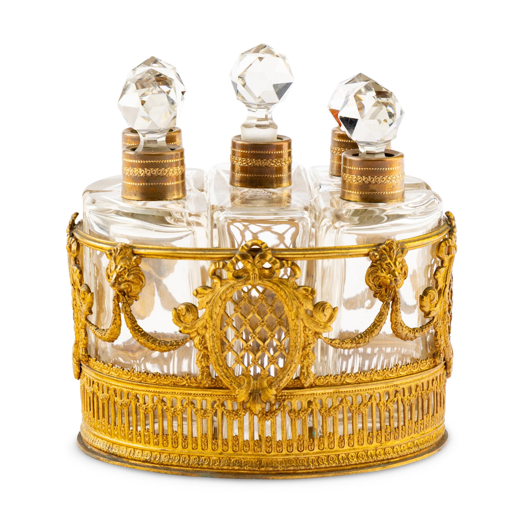 A Palais Royal Gilt Bronze and Cut Glass Scent Caddy