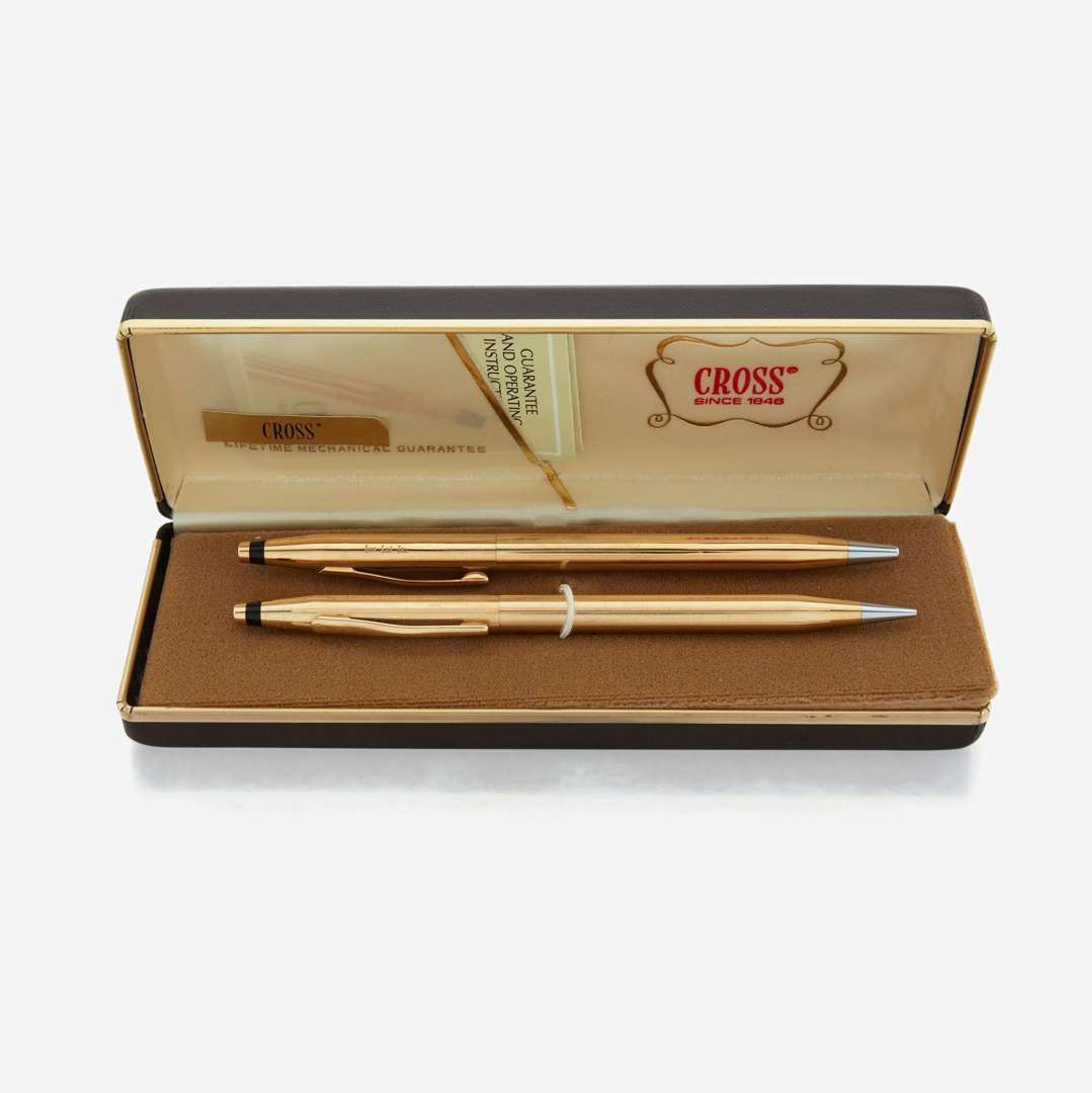 A gold pen and pencil set, Cross