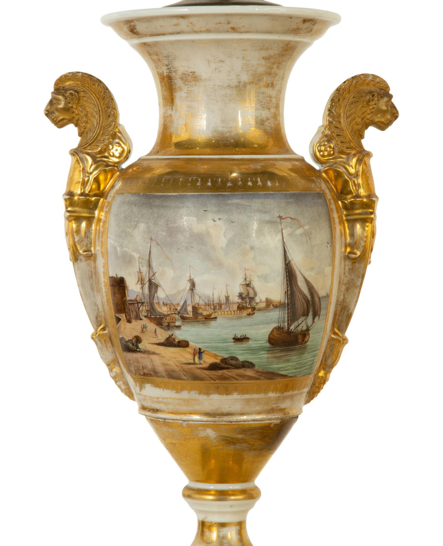 A Pair of Paris Porcelain Vases Mounted as Lamps