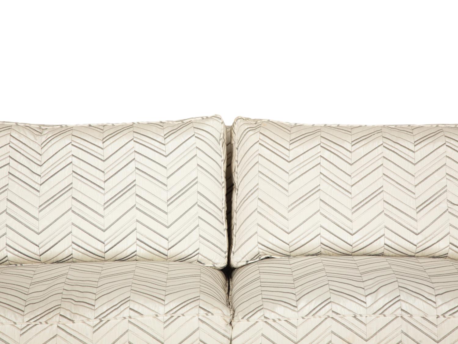 A Pair of Contemporary French Chevron Patterned Upholstered Sofas
