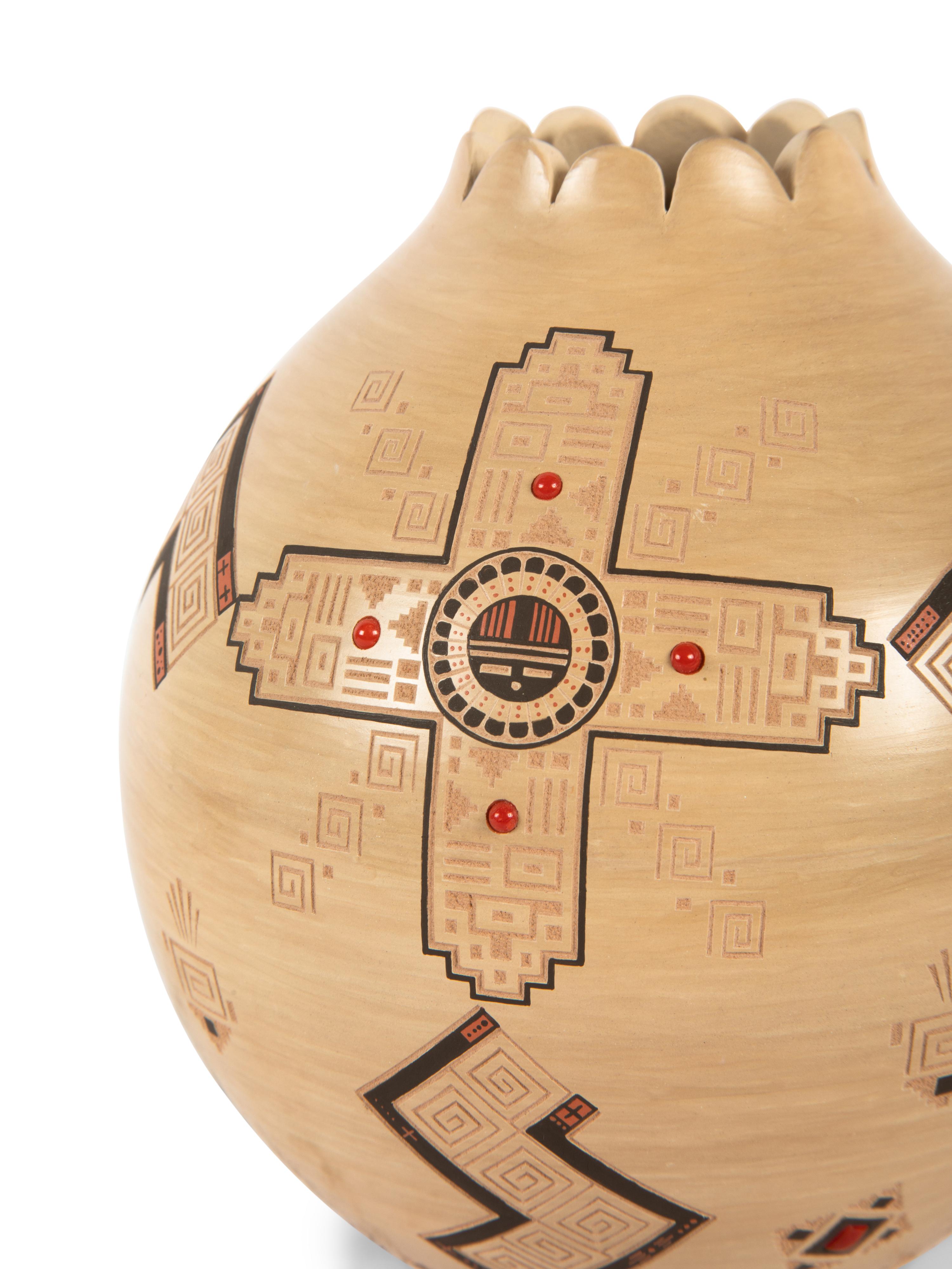 Polychrome Jar with Coral Beads, PLUS