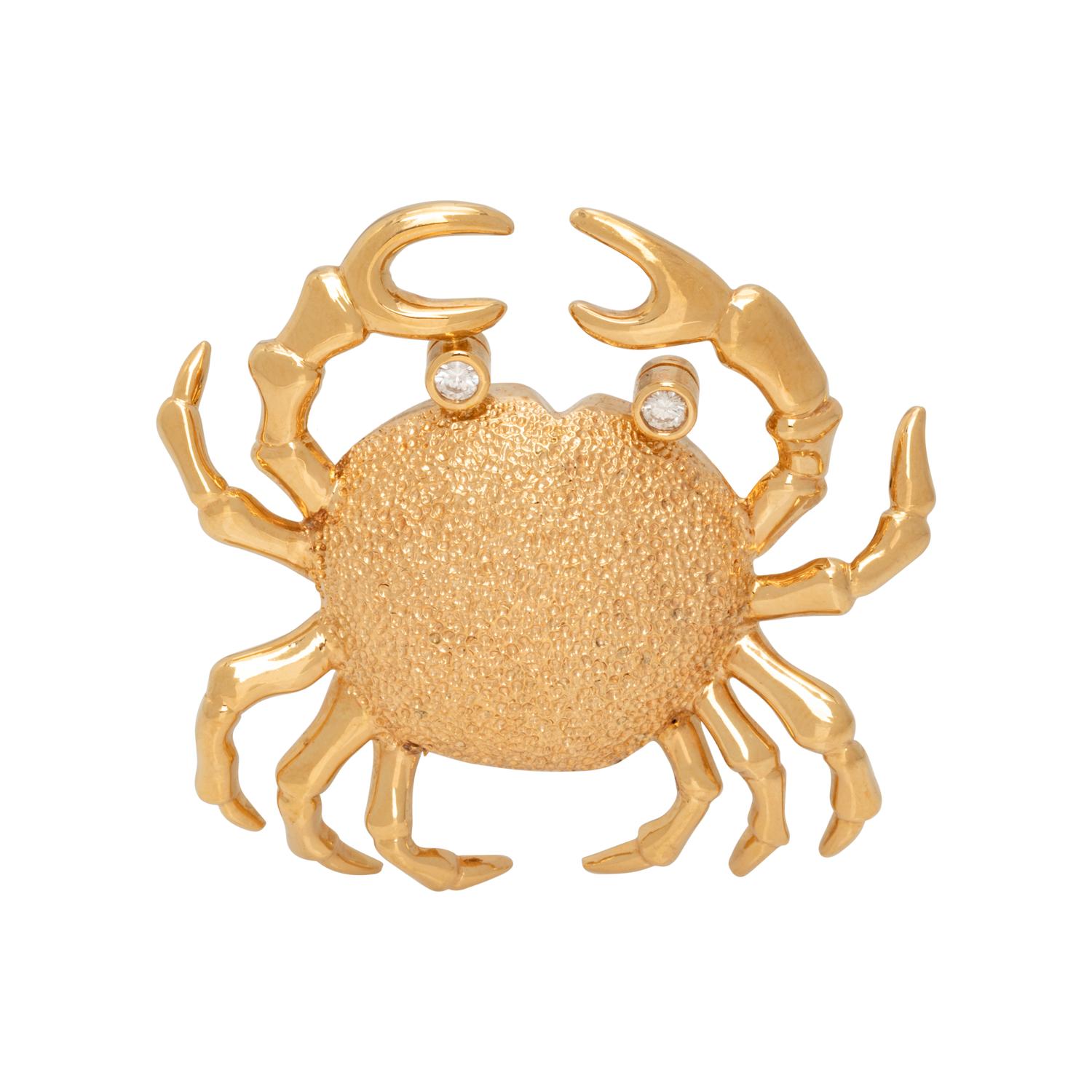 YELLOW GOLD AND DIAMOND CRAB BROOCH
