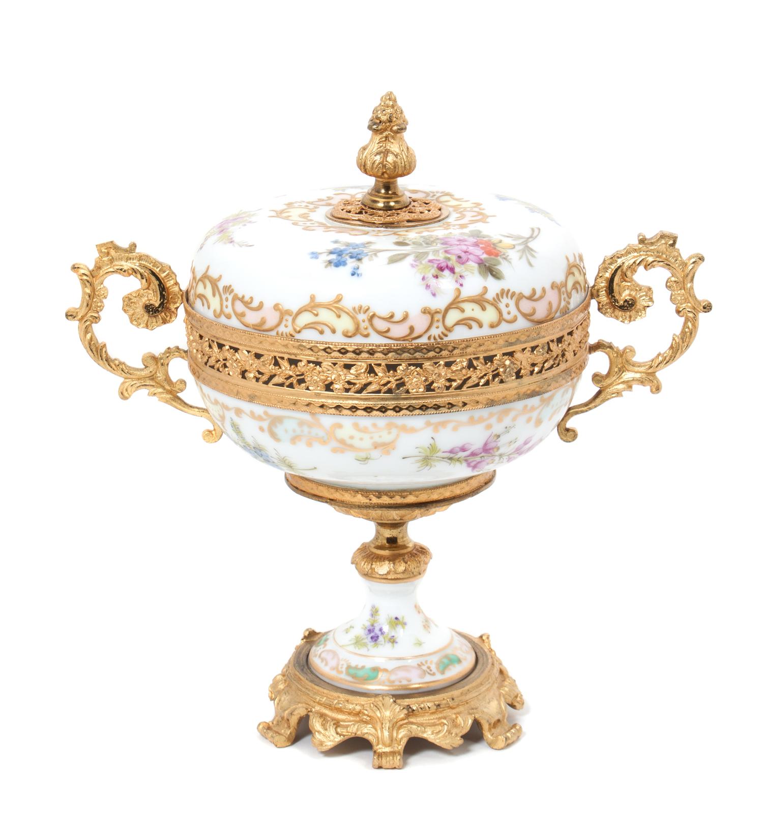 A Sevres Style Gilt Metal Mounted Porcelain Potpourri Height 9 1/2 inches. — 20TH CENTURY