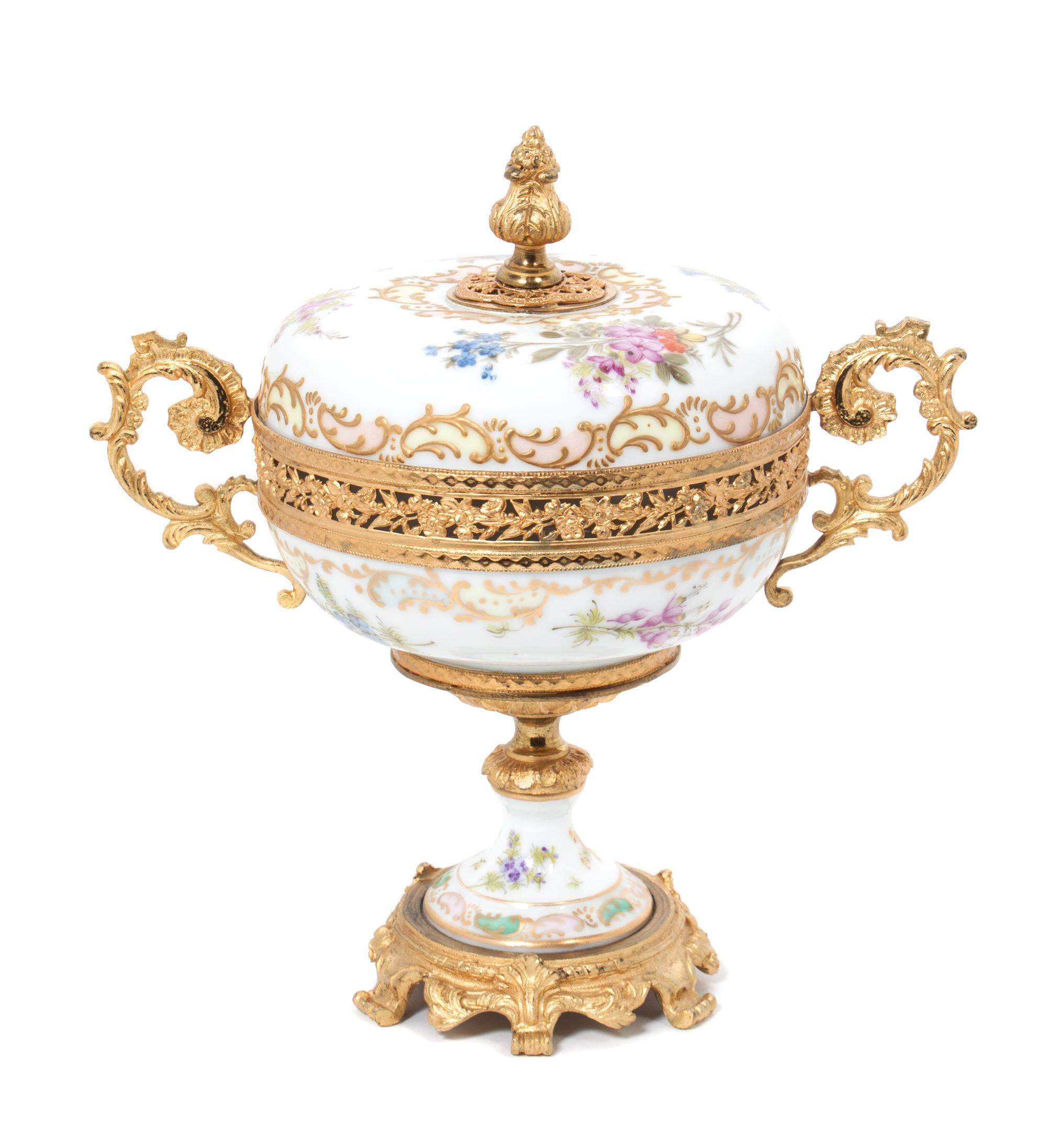 A Sevres Style Gilt Metal Mounted Porcelain Potpourri Height 9 1/2 inches. — 20TH CENTURY