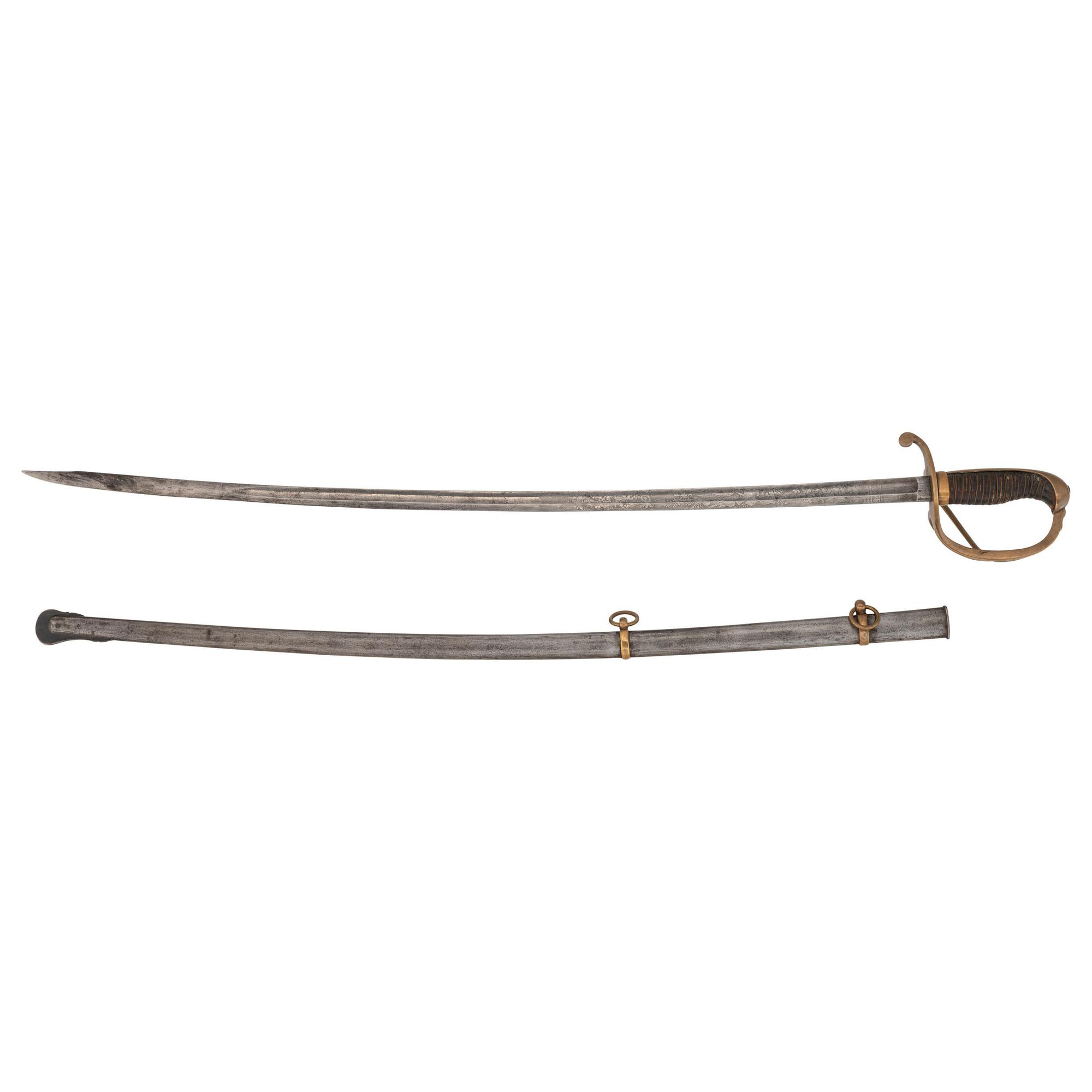 Germanic Chevaulegers Style Saber with Scabbard Inscribed to 1st Lt. O.P. Furgason 27th Indiana Infantry