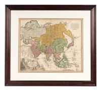 [MAPS]. HOMANN, Johann Baptist (1663-1724). Four engraved continent maps with hand-coloring, each matted and framed, comprising: