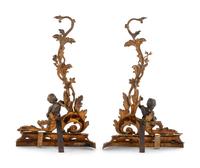 Three Rococo Style Gilt and Patinated Bronze Fireplace Articles
