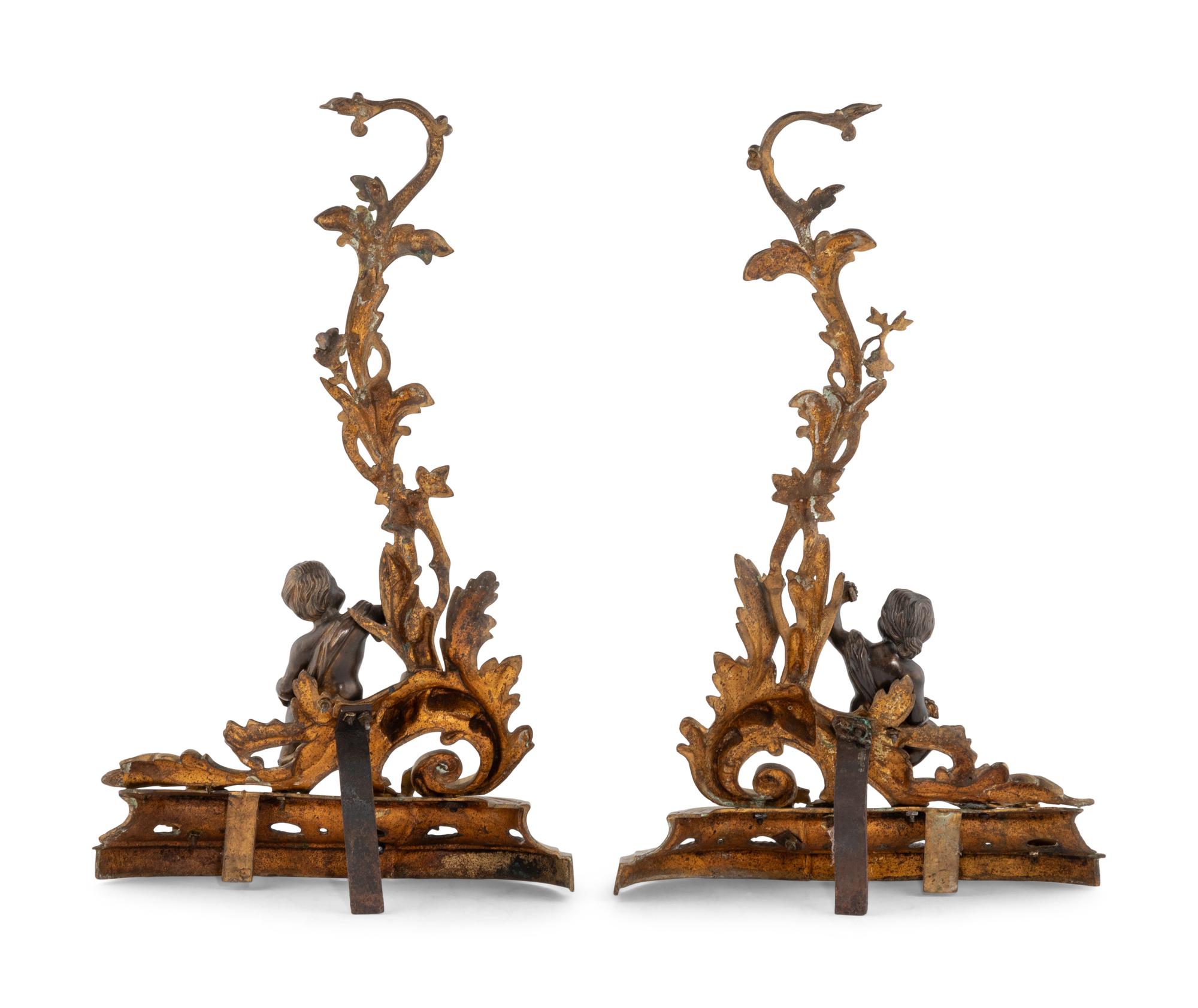 Three Rococo Style Gilt and Patinated Bronze Fireplace Articles