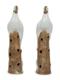A Pair of Chinese Glazed Ceramic Exotic Birds