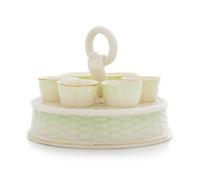 A Belleek Egg Caddy with Cups Diameter 6 3/4 inches. — SIXTH GREEN MARK (1965-1980)