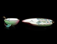 Two Canton Enamel on Copper Peach-Form Plates