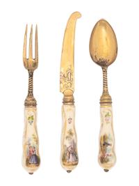 A Meissen Porcelain and Gilt-Metal Mounted Dessert Flatware Service