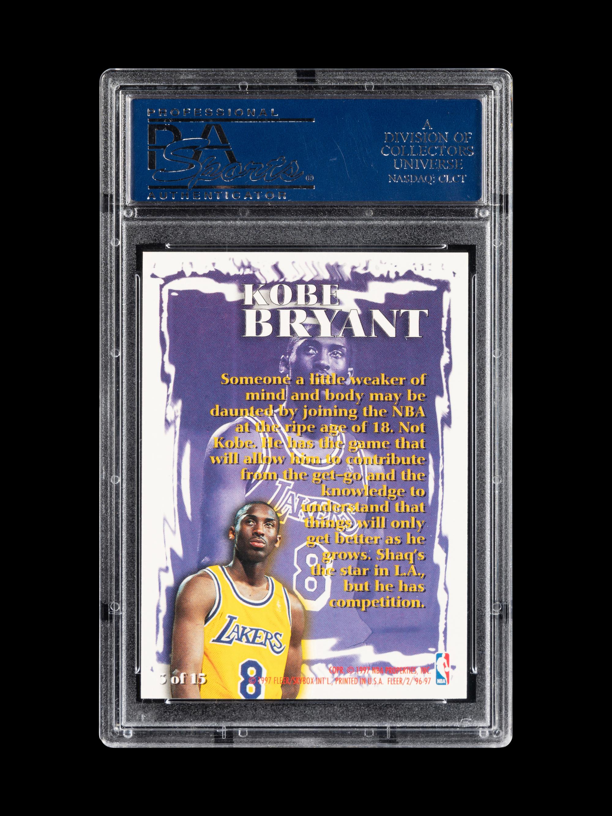 A 1996-97 Fleer Rookie Sensations Kobe Bryant Rookie Basketball Card No. 3 (PSA 9 MINT)