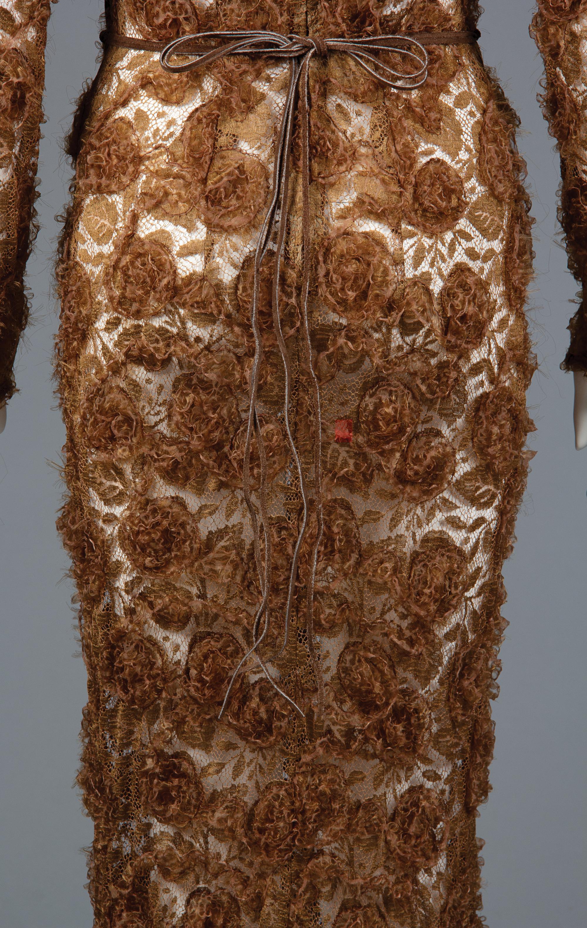 Geoffrey Beene Embroidered Lace and Leather Dress, Fall 1995