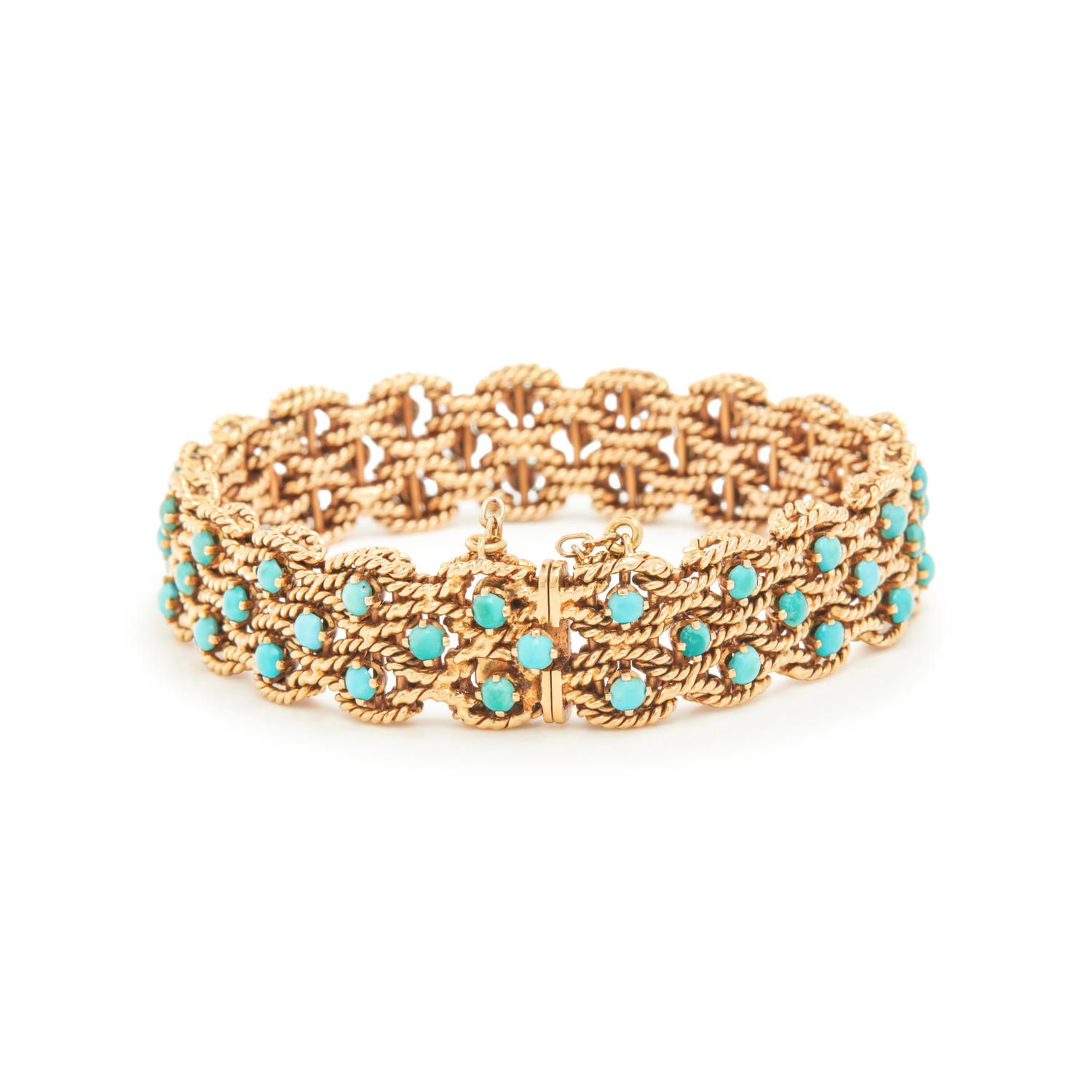 YELLOW GOLD AND TURQUOISE BRACELET