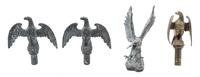 Three Eagle Form Finials Height of tallest 9 inches.