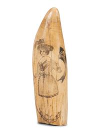 A Scrimshaw Tooth with Depiction of Female Pirate Fanny Campbell and a Patriotic Device