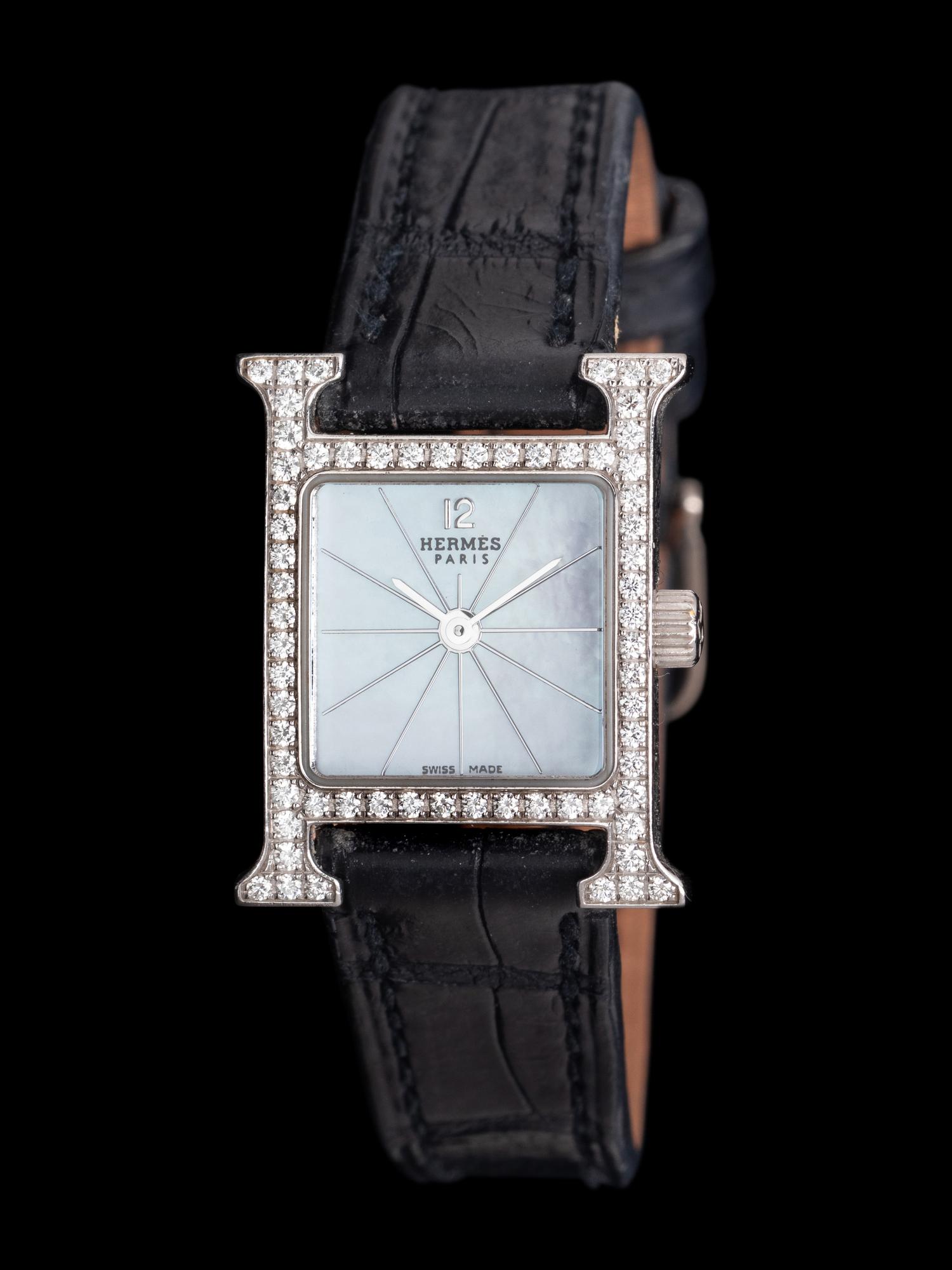 HERMÈS, 18K WHITE GOLD AND DIAMOND 'HEURE H' WATCH