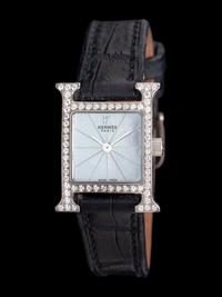 HERMÈS, 18K WHITE GOLD AND DIAMOND 'HEURE H' WATCH