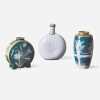 Three Minton and Staffordshire pate-sur-pate porcelain vases England, late 19th century