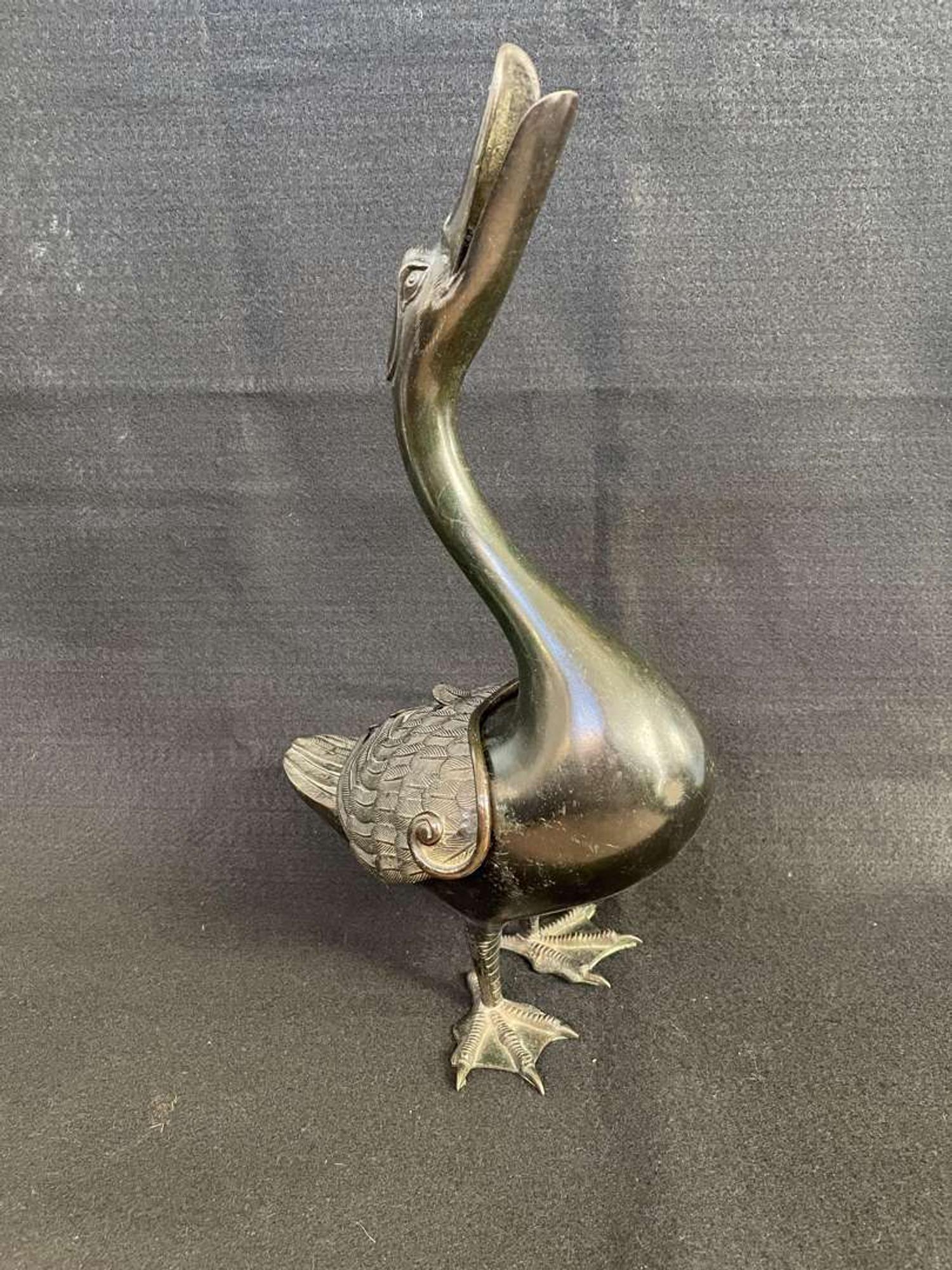 A patinated bronze goose-form incense burner 铜加漆鹅形香炉一件 Late 18th to 19th century ???????????