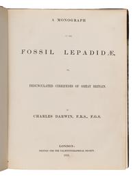 Darwin, Charles (1809-1885). A Monograph on the Fossil Lepadidae, or, Pedunculated Cirripedes of Great Britain . [And:] A Monograph of the Fossil Balanidae and Verrucidae of Great Britain . London: [C. and J. Adlard for] Paleontographical Society, 1851, 1854, [Index to vol. II, 1858].