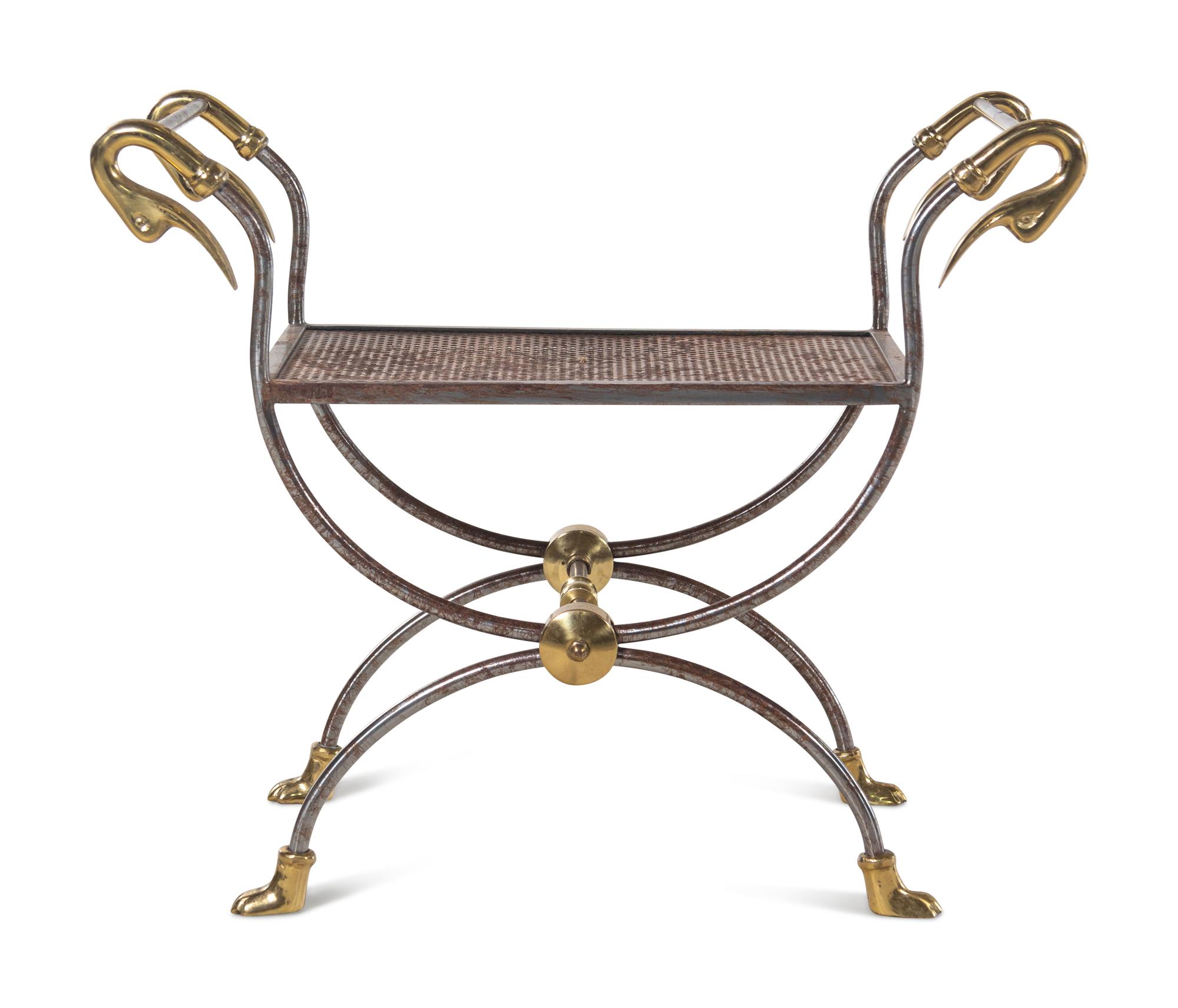 A French Steel and Brass Stool