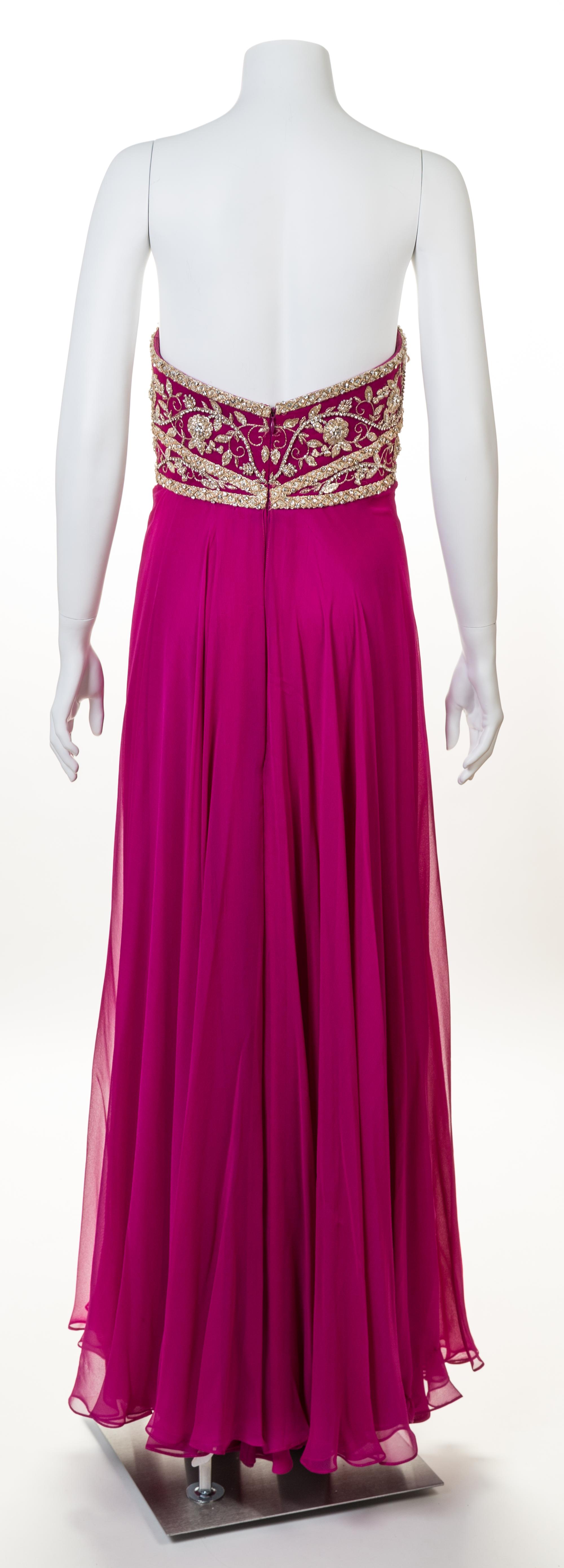 A Marchesa Raspberry Silk Strapless Gown, Size 10.