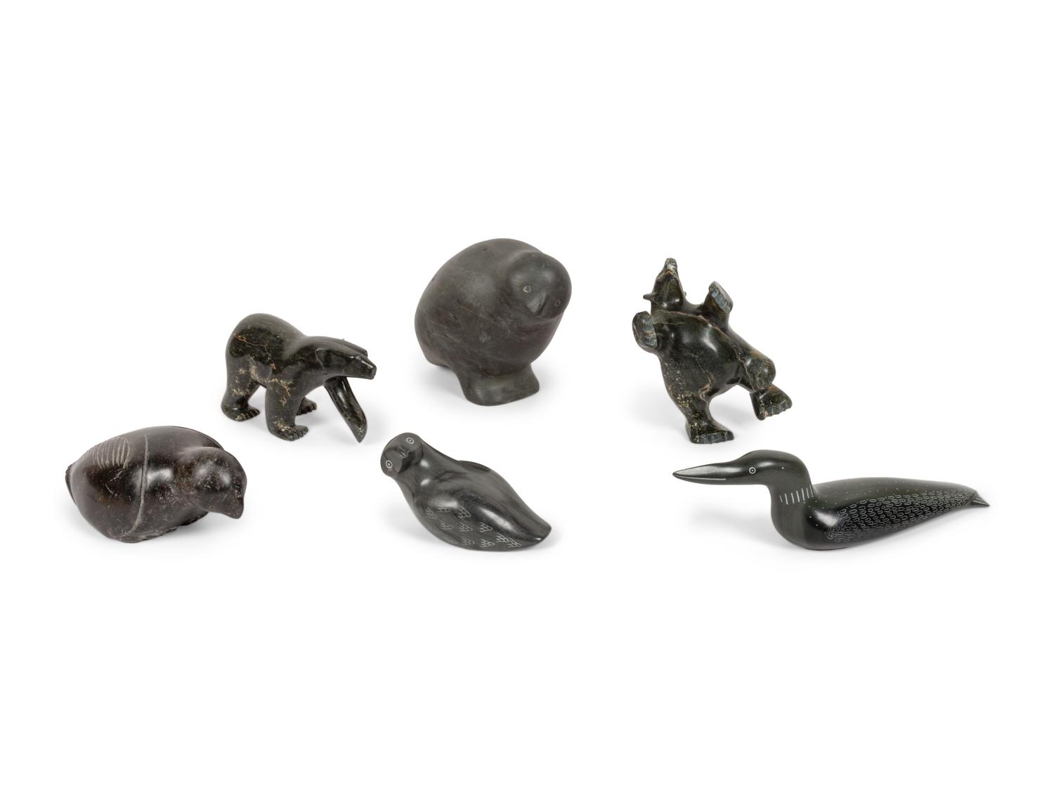 Six Inuit Soapstone Animal Carvings