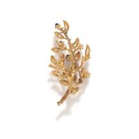 LAPIS LAZULI, CULTURED PEARL, AND YELLOW GOLD FOLIATE BROOCH
