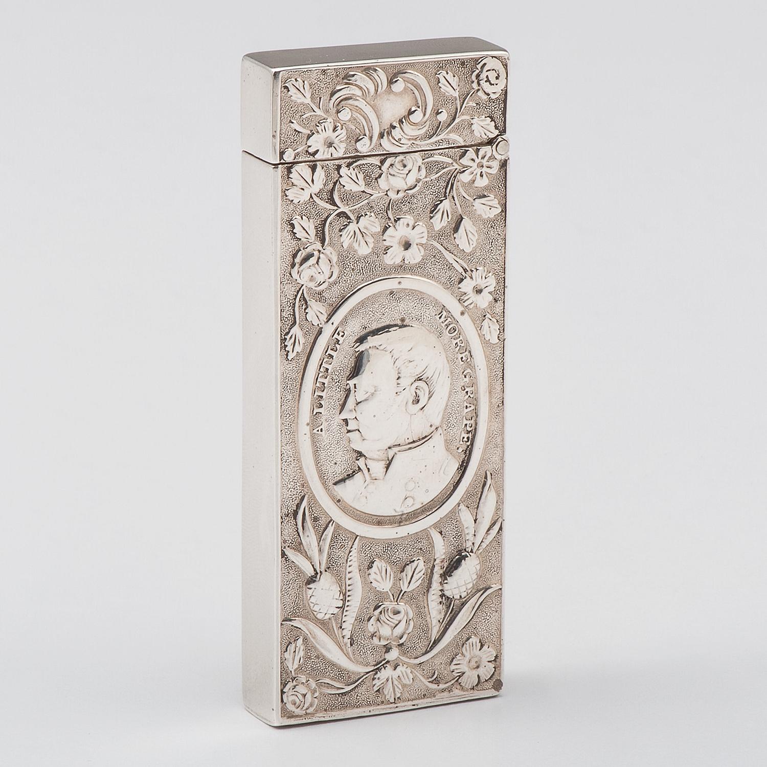 Coin Silver Match Safe Featuring Portrait of Zachary Taylor and Famous Phrase, "A Little More Grape"