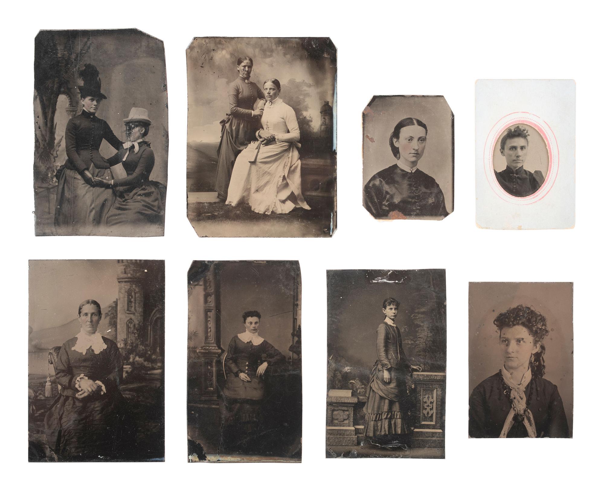 [EARLY PHOTOGRAPHY]. 37 tintypes of women of varying ages, incl. studious and religious subjects.