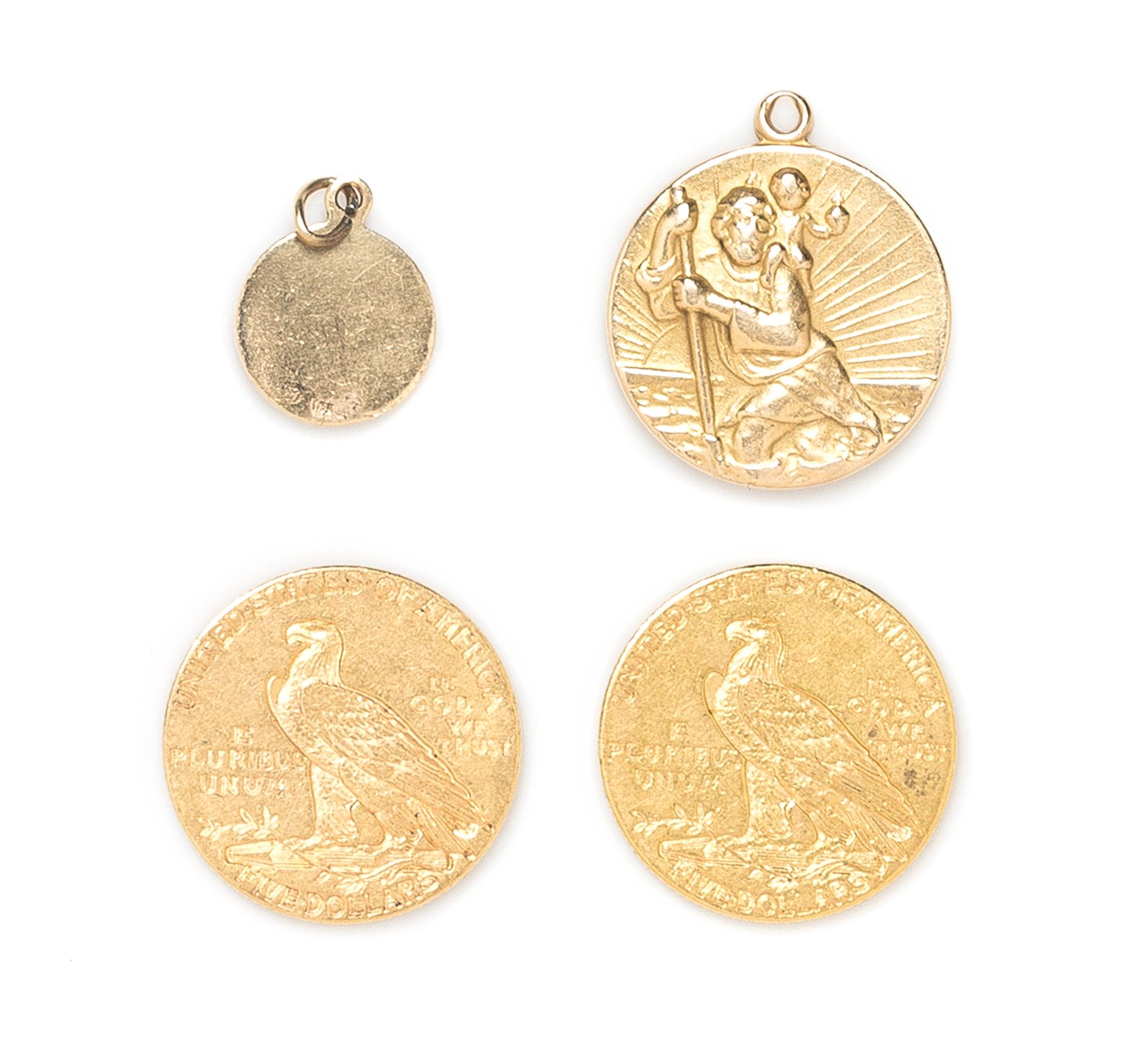 A Collection of Yellow Gold Coins and Charms, 15.80 dwts.