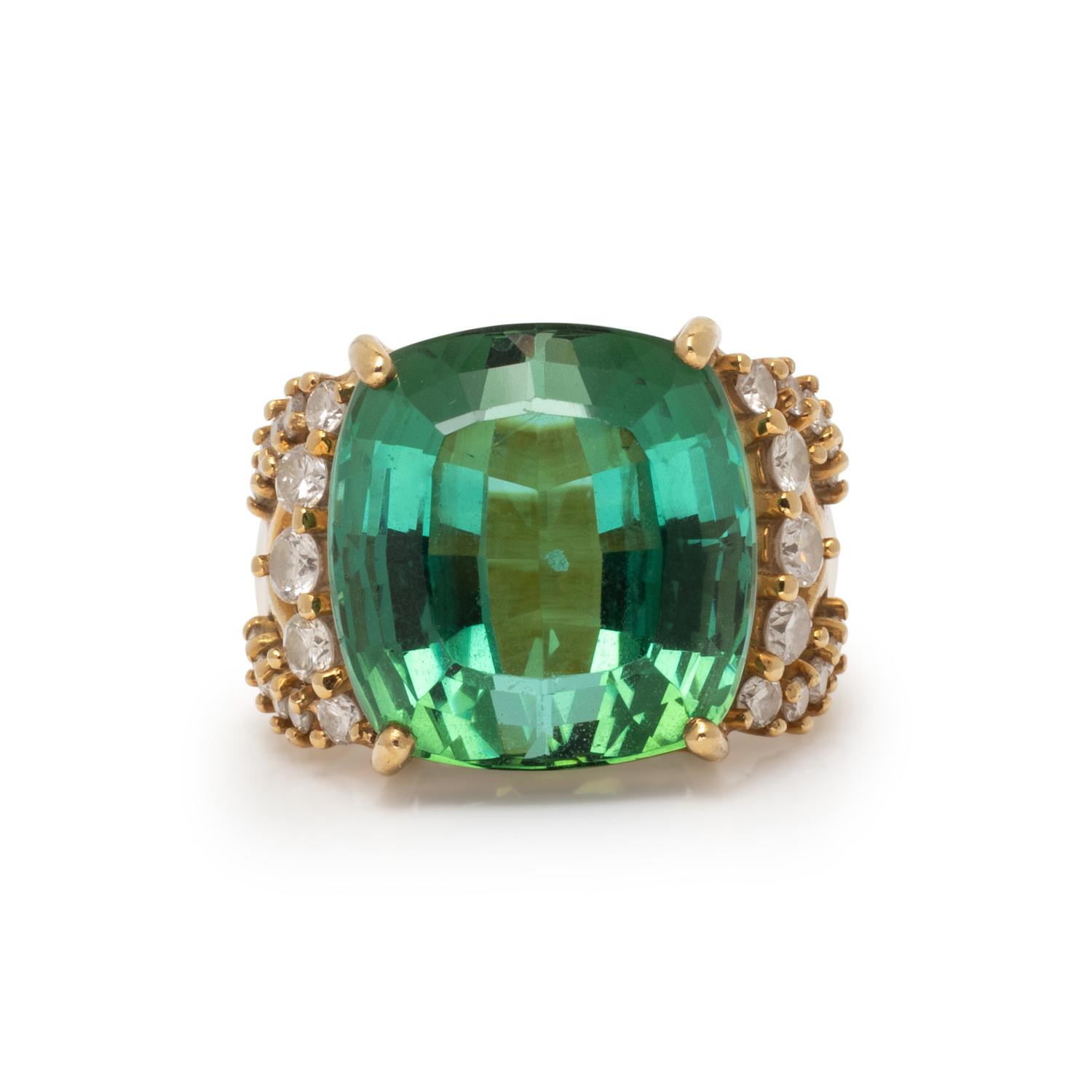 H. STERN, GREEN TOURMALINE AND DIAMOND RING