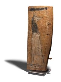 An Egyptian Painted Wood Sarcophagus Fragment with Anubis