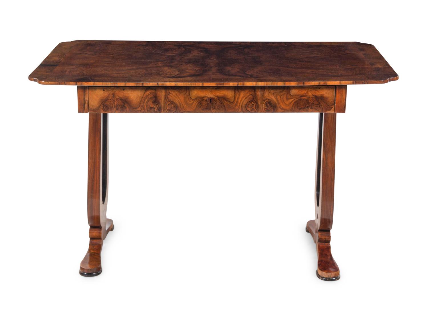 An Austrian Neoclassical Burlwood Writing Table and Chair