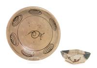 Two Japanese Oribe Ware Articles Height of larger 4 x diameter 14 inches.