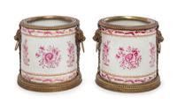 A Pair of Gilt Bronze Mounted Porcelain Jardinieres Height 9 3/4 inches. — 20TH CENTURY