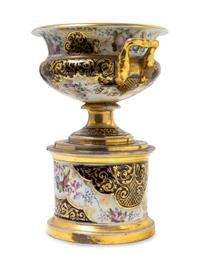 An English Parcel Gilt and Painted Porcelain Pedestal Bowl