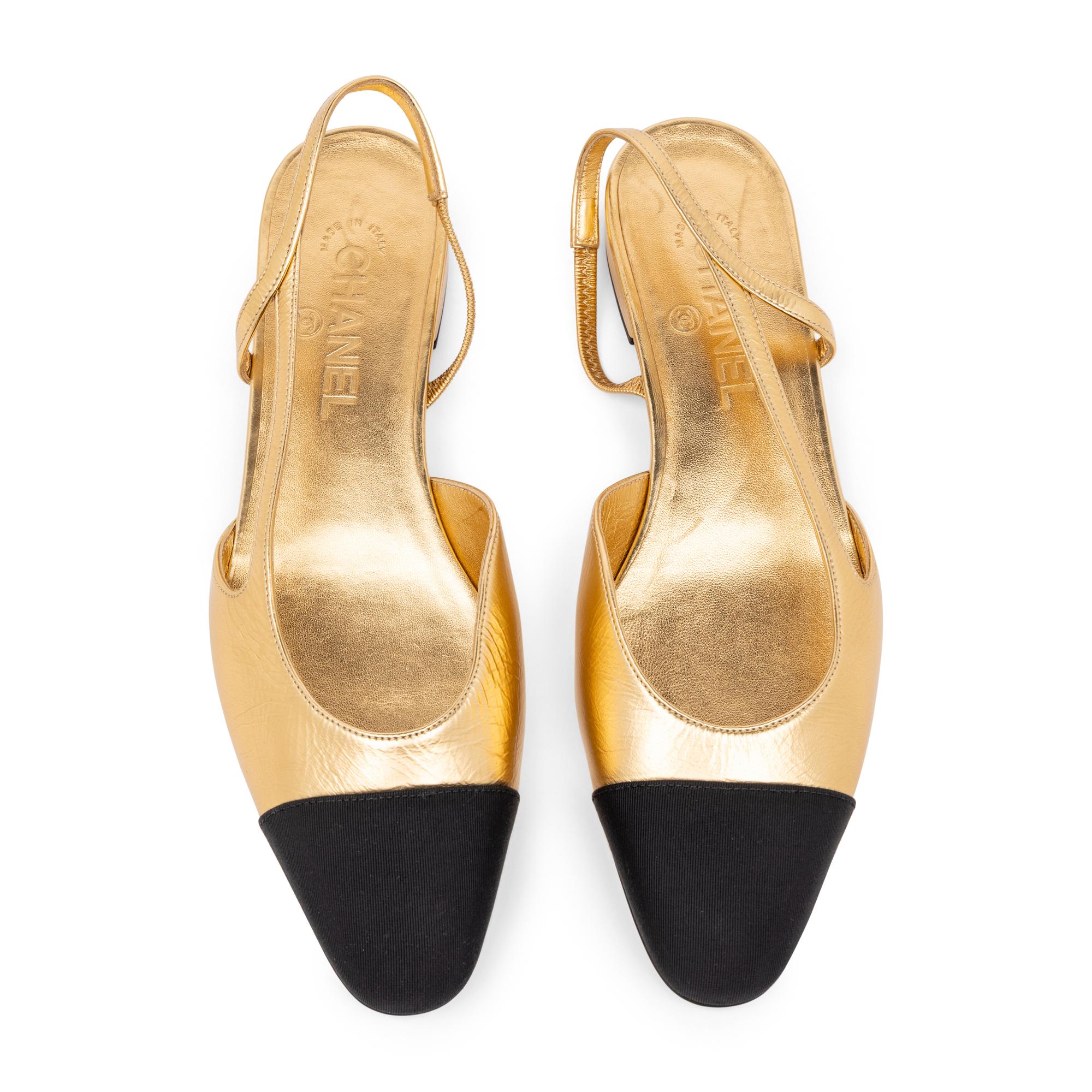 Chanel, Metallic Gold Leather Slingback Flats